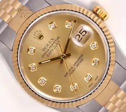 ROLEX DATEJUST 36MM TWO TONE STEEL 18K FLUTED BEZEL-CHAMPAGNE DIAMOND DIAL