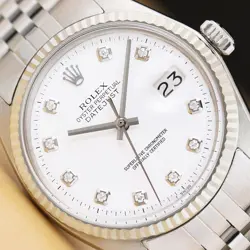 ROLEX MENS DATEJUST WHITE DIAMOND DIAL 18K GOLD STEEL WATCH W/ JUBILEE BAND