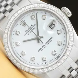 MENS ROLEX DATEJUST 18K WHITE GOLD DIAMOND & STEEL WHITE DIAL WATCH + ROLEX BAND