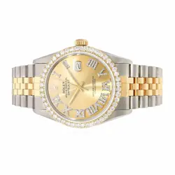 Rolex Datejust Jubilee Band 4.50Ct Real Diamond Bezel Yellow Dial 36mm Watch