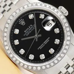 ROLEX MENS DATEJUST BLACK 18K WHITE GOLD DIAMOND & STEEL WATCH WITH ROLEX BAND