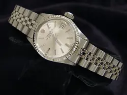 VINTAGE ROLEX DATE LADY STAINLESS STEEL & WHITE GOLD WATCH SILVER DIAL 6517