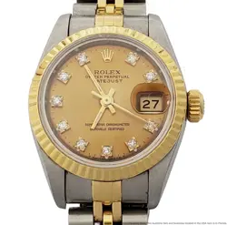 ROLEX LADIES DATEJUST 69173 18K GOLD SS DIAMOND DIAL WATCH BOX PAPERS	