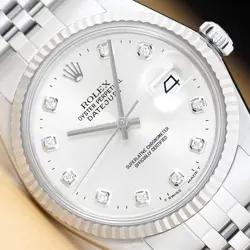 ROLEX MENS DATEJUST 16234 SILVER FACTORY DIAMOND DIAL 18K GOLD STEEL WATCH