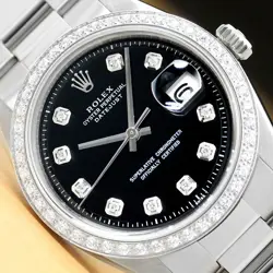MENS ROLEX DATEJUST 18K WHITE GOLD DIAMOND BEZEL & STAINLESS STEEL WATCH