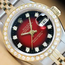 ROLEX LADIES DATEJUST 69173 FACTORY DIAMOND DIAL 18K YELLOW GOLD & STEEL WATCH