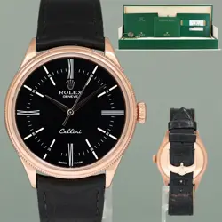 2019 MINT PAPERS ROLEX CELLINI BLACK DIAL ROSE GOLD 39MM LEATHER 50505 WATCH BOX