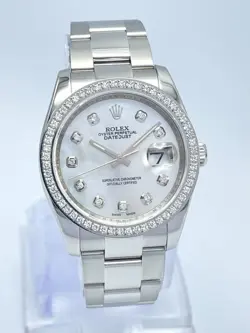 ROLEX DATEJUST 116200 36MM PEARL MOP DIAMOND DIAL & DIAMOND BEZEL OYSTER BOX