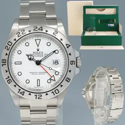 MINT 2008 PAPERS ROLEX EXPLORER II 16570 POLAR WHITE DIAL STEEL 40MM 3186 WATCH