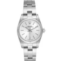 ROLEX OYSTER PERPETUAL STEEL WHITE GOLD SILVER DIAL LADIES WATCH 76094