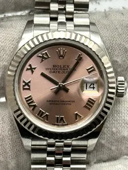 ROLEX DATEJUST 28MM PINK ROMAN DIAL STAINLESS STEEL JUBILEE BRACELET 279174