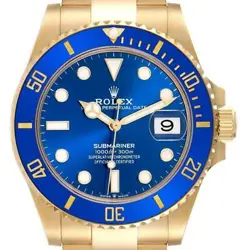 ROLEX SUBMARINER YELLOW GOLD BLUE DIAL BEZEL MENS WATCH 126618