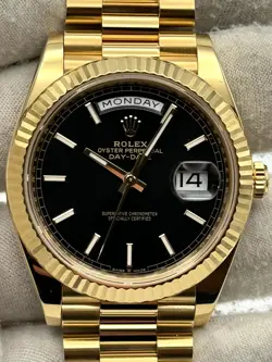 ROLEX DAY DATE 40MM BLACK INDEX DIAL YELLOW GOLD BRACELET 228238 B&P 2024