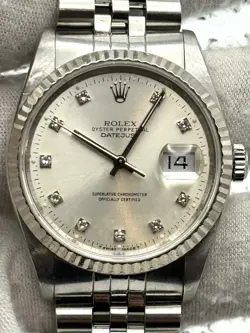 ROLEX DATEJUST 36MM SILVER DIAMOND DIAL STAINLESS STEEL JUBILEE 16234 - 1990