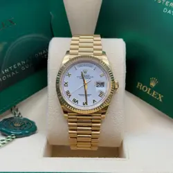 ROLEX DAY-DATE 36 WHITE ROMAN 18K YELLOW GOLD FLUTED PRESIDENT BRACELET