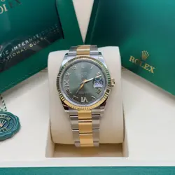 ROLEX DATEJUST 36 NEW 2025 GREEN ROMAN DIAMOND 6 9 TWO TONE YELLOW GOLD OYSTER