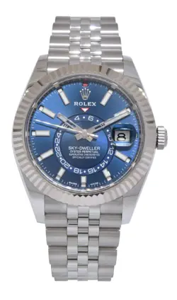 Rolex Sky-Dweller 18k WG/Steel Blue Dial 42mm Jubilee Watch B/P '23 326934