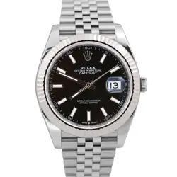 2024 PAPERS ROLEX DATEJUST 41MM BLACK STEEL 18K GOLD FLUTED JUBILEE 126334 BOX