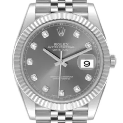 ROLEX DATEJUST 41 STEEL WHITE GOLD SLATE DIAMOND DIAL WATCH 126334