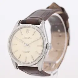 Rolex Oyster Perpetual 34mm Ivory Dial Automatic Leather Strap Men's Wristwatch