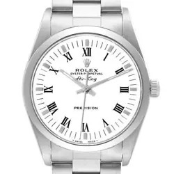 ROLEX AIR KING WHITE DIAL SMOOTH BEZEL STEEL MENS WATCH 14000 BOX PAPERS