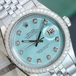 ~ROLEX MENS DATEJUST STEEL WATCH ICE BLUE DIAMOND DIAL & BEZEL JUBILEE 36MM