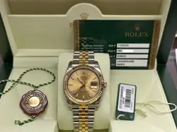 ROLEX DATEJUST 116233 CHAMPAGNE DIAL 18K YELLOW GOLD STEEL BOX PAPER STICKERS