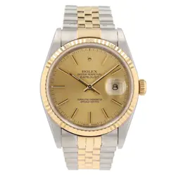 ROLEX MENS DATEJUST 18KY & STEEL WATCH CHAMPAGNE INDEX FLUTED JUBILEE BAND 16233