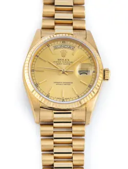 ROLEX DAY-DATE 36MM 18K YELLOW GOLD PRESIDENT CHAMPAGNE DIAL REF 18038