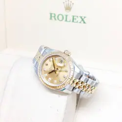 ROLEX 26MM 18K HALF YELLOW GOLD CHAMPAGNE DIAMONDS DIAL DATEJUST REF: 179173 (V)
