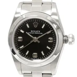 ROLEX WATCH OYSTER PERPETUAL 76080 AUTOMATIC BLACK DIAL STAINLESS STEEL LADIES