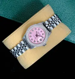 ~ROLEX LADIES DATEJUST 69174 PINK DIAL 18K WHITE GOLD STEEL 26MM DIAMOND WATCH