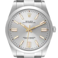ROLEX OYSTER PERPETUAL 41 SILVER DIAL STEEL MENS WATCH 124300 BOX CARD