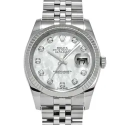 ROLEX 3/31  DATEJUST 36 116234NG RANDOM SERIAL WHITE SHELL/DIAMOND WATCH WRISTWA