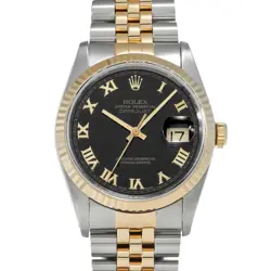 ROLEX 3/31  DATEJUST 36 16233 X NUMBER 1991 MANUFACTURED BLACK PYRAMID WATCH WRI