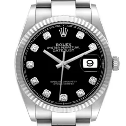 ROLEX DATEJUST STEEL WHITE GOLD BLACK DIAMOND DIAL MENS WATCH 126234