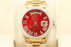 Rolex Day-Date 1803 Red Pearl Diamond Dial and Diamond Bezel 18kt President 36mm