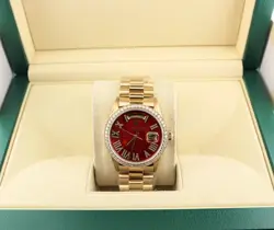 Rolex Day-Date 1803 Red Pearl Diamond Dial and Diamond Bezel 18kt President 36mm