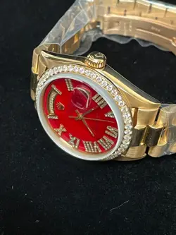 Rolex Day-Date 1803 Red Pearl Diamond Dial and Diamond Bezel 18kt President 36mm