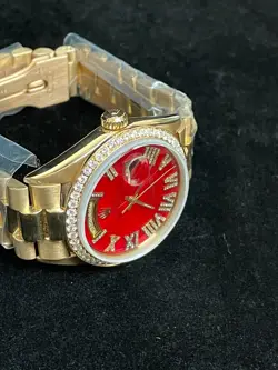 Rolex Day-Date 1803 Red Pearl Diamond Dial and Diamond Bezel 18kt President 36mm