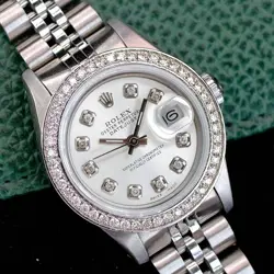 ~ROLEX LADIES DATEJUST 69174 SILVER DIAL 18K WHITE GOLD STEEL 26MM DIAMOND WATCH