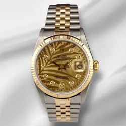 ROLEX DATEJUST 36MM YELLOW GOLD PALM MOTIF DIAMOND DIAL JUBILEE WATCH