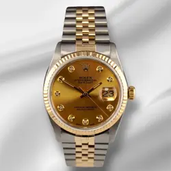 ROLEX DATEJUST 36MM YELLOW GOLD FLUTED GOLD DIAMOND DIAL JUBILEE WATCH