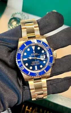 ROLEX SUBMARINER CERAMIC BLUE 116618 LB YELLOW GOLD 40MM WATCH