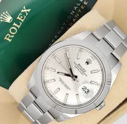2023 ROLEX DATEJUST 41 126300 SILVER INDEX STEEL OYSTER WATCH BOX PAPERS