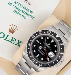 ROLEX GMT-MASTER II 40MM BLACK DIAL/BEZEL STEEL OYSTER WATCH 16710 BOX PAPERS