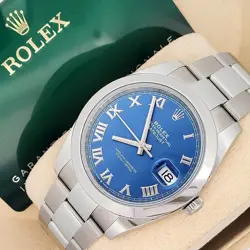 2022 ROLEX DATEJUST 41 126300 BLUE ROMAN DIAL STEEL OYSTER WATCH BOX PAPERS