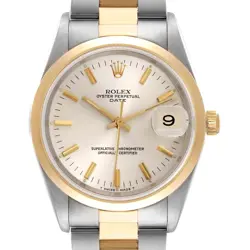ROLEX DATE STEEL YELLOW GOLD SILVER DIAL MENS WATCH 15203