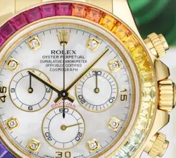 ROLEX 18kt Gold DAYTONA MOP Dial Rainbow Bezel Alligator Strap 116518 SANT BLANC