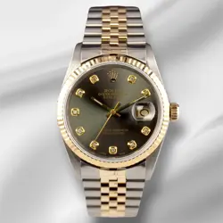 ROLEX DATEJUST 36MM YELLOW GOLD FLUTED GREY DIAMOND DIAL JUBILEE WATCH